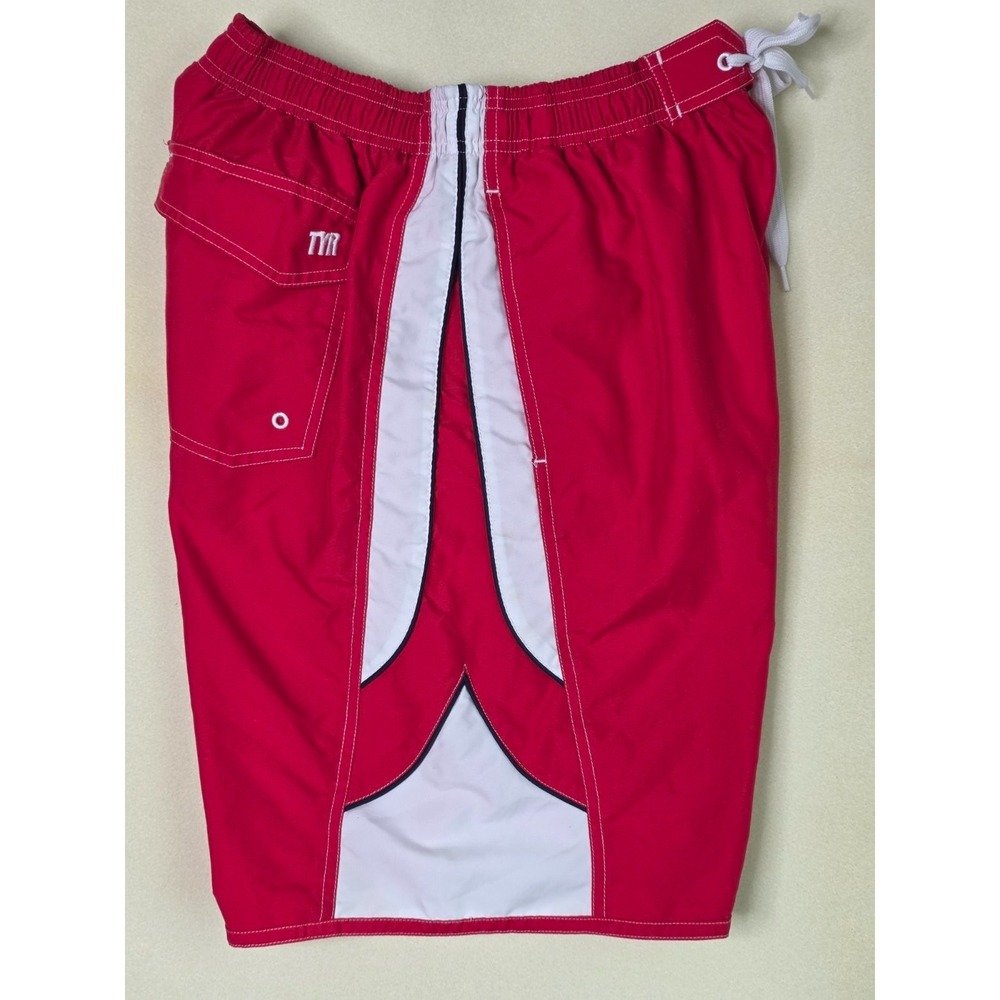 TYR Men's Swim Trunks Shorts Size M Red White Deck-X Lifeguard w/ Comfort Liner - Picture 3 of 13